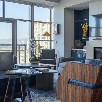 High-rise condo living room with large windows